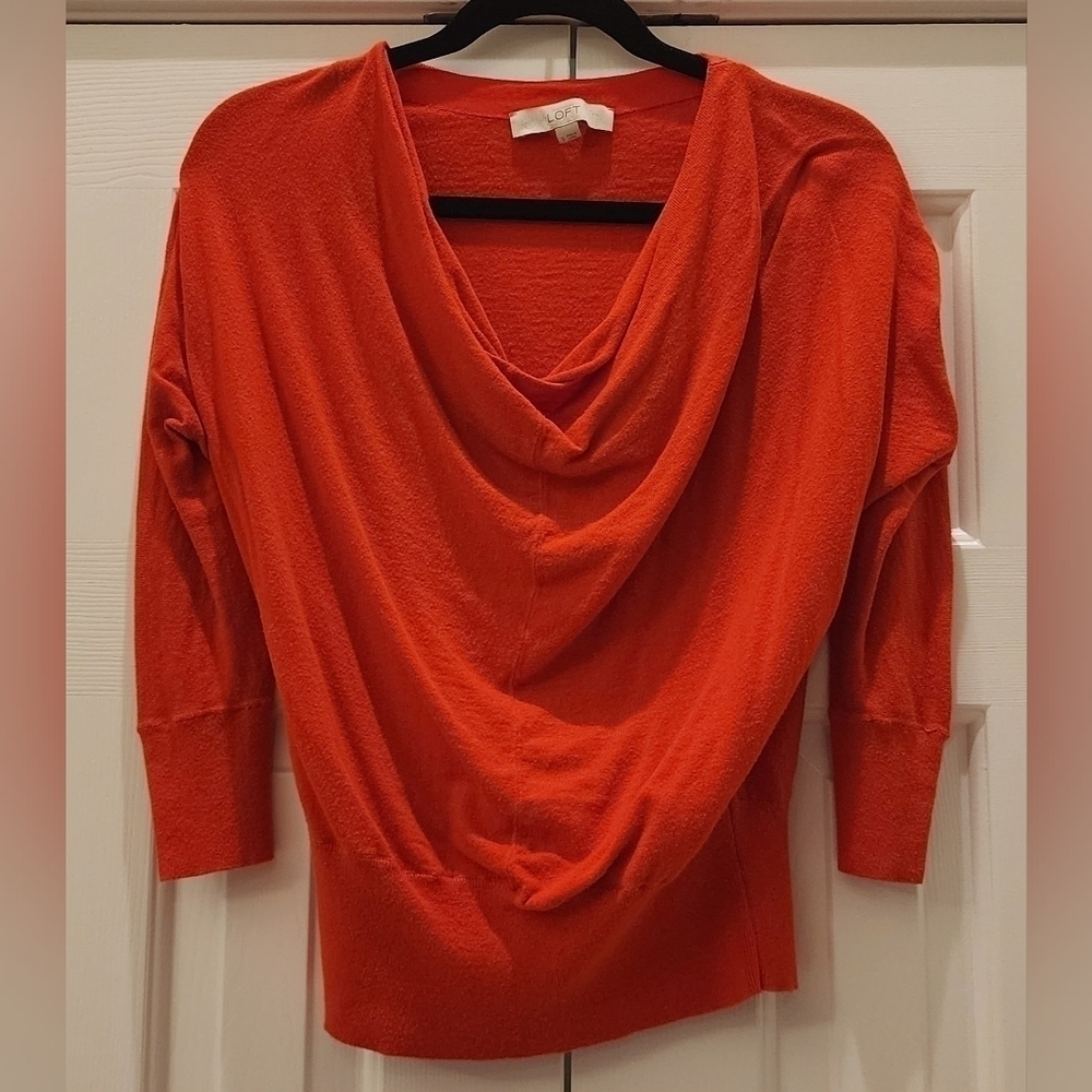 Ann Taylor Loft Top 3/4 Sleeves with Metal Accents Cowl Neck. Small
